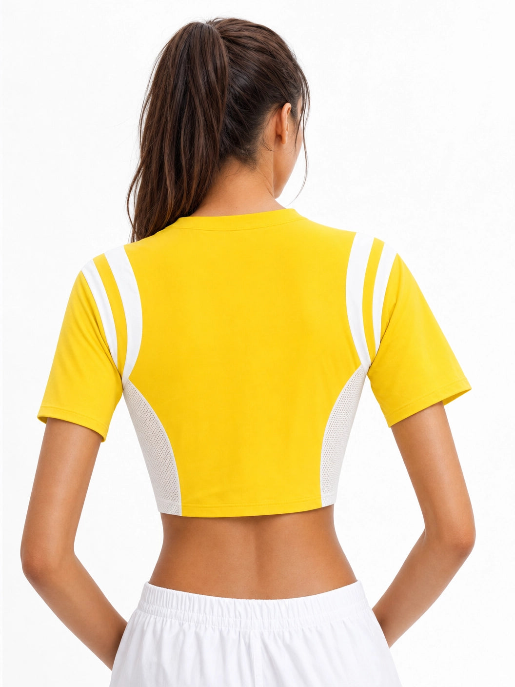 YELLOW PIERCED NECK DETAIL JERSEY TOP